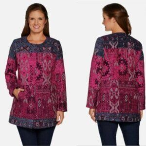 NWT Susan Graver Artisan Embellished Tapestry Jacket in Teal and Black in 18W